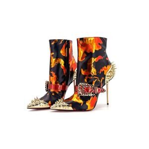 NEW Christian Louboutin Womenphis 100 Spike Logo Buckle Stiletto Heeled Boots 40